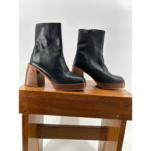 FREE PEOPLE RUBY SHINE Boot NEW Platform Stacked Leather Heel Sz 37 (US 6.5 to 7 - Picture 4 of 11